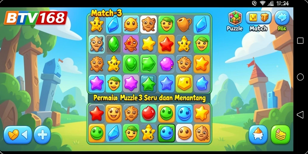 Tampilan menarik dari antarmuka game Puzzle Match-3 BTV168.