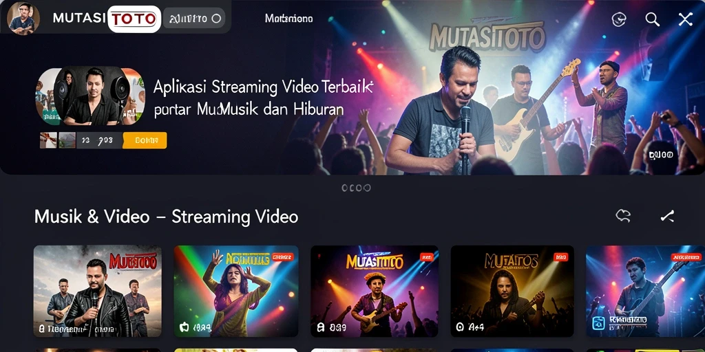Antarmuka aplikasi MUTASITOTO yang menampilkan streaming video musik.