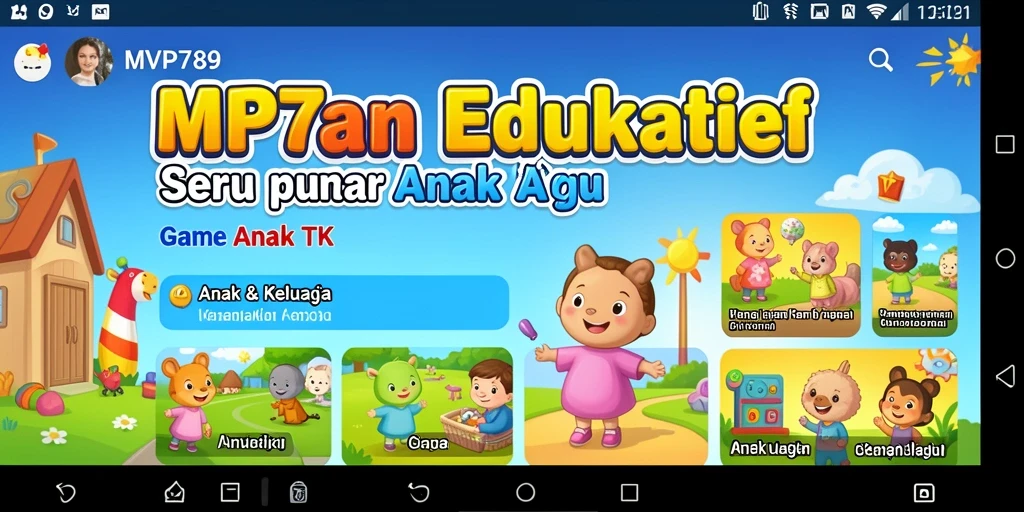 Antarmuka ceria dan menarik dari aplikasi MVP789 dengan permainan edukatif.