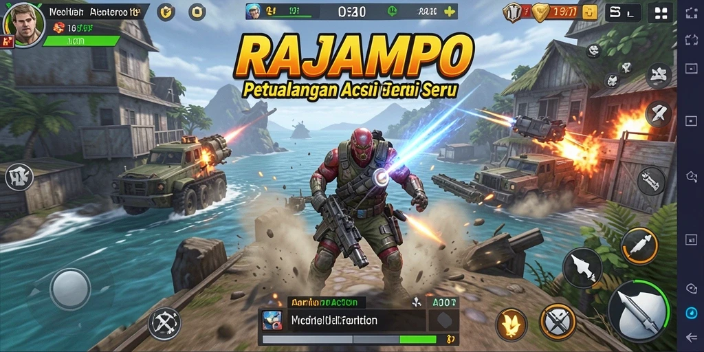Tampilan antarmuka permainan RAJAMPO selama aksi intens.